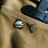 Skeleton Hand and Razor Blade Enamel Pin - Brooklyn Grooming 